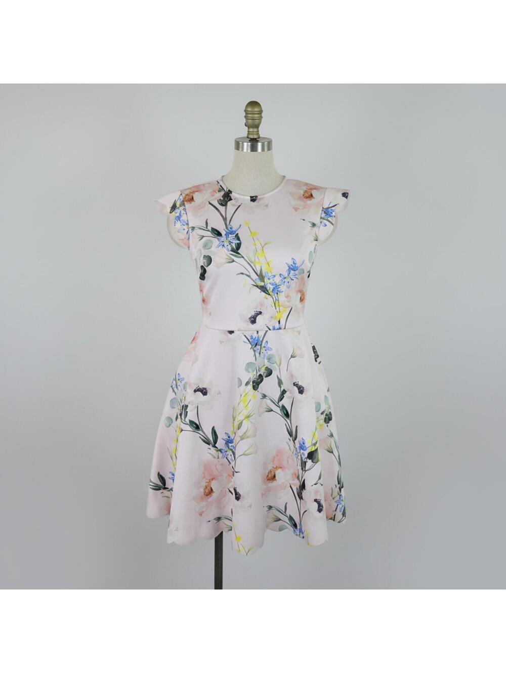 ted baker Floral Print Cap Sleeve Fit and Flare Dress sz 2